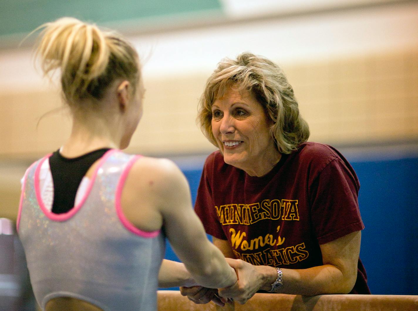 The U of M women's gymnastics team is prepping this week for the upcoming NCAA meet on Friday. Head coach Meg Stephenson spoke with junior Dusti Russell after did a run through of her routine on the balance beam in the Peik Hall gym Tuesday afternoon, April 16, 2013 on the U of M Minneapolis campus. ] JEFF WHEELER • jeff.wheeler@startribune.com