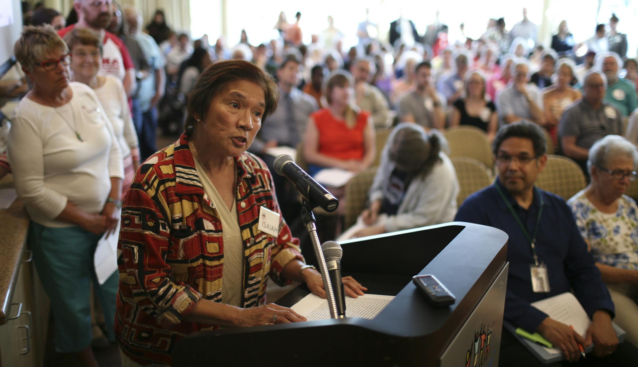 Arlene Gotu was among those who offered comment to the St. Paul HREEO Commission during their public hearing on the proposed ESST ordinance Tuesday night at Neighborhood House on St. Paul's West Side. ] JEFF WHEELER • jeff.wheeler@startribune.com The St. Paul Human Rights & Equal Employment Opportunity Commission held their first meeting for public comment on the proposed Earned Sick and Safe Time ordinance Tuesday evening, June 21, 2016 at Neighborhood House in St. Paul.