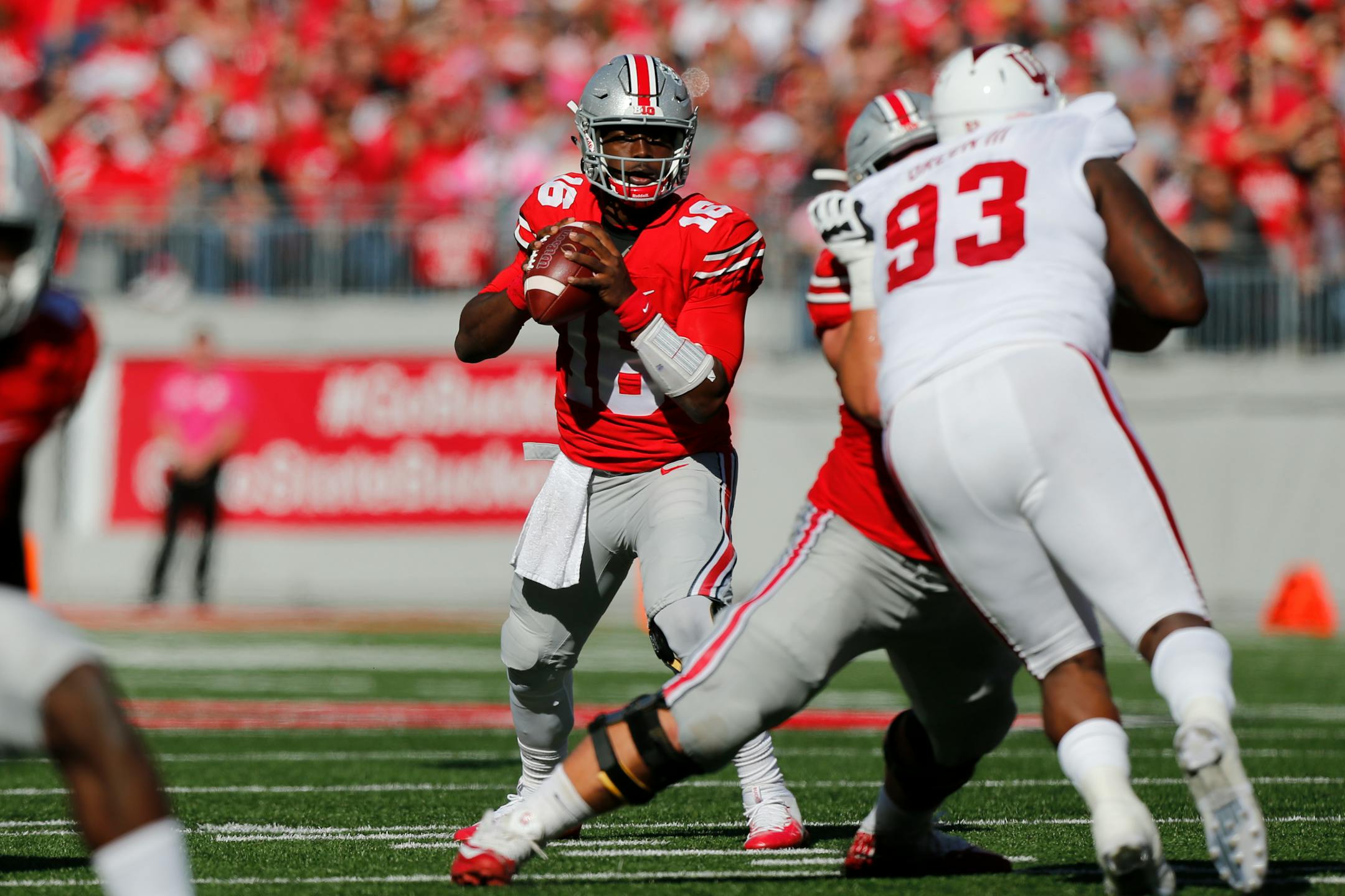 Ohio State quarterback J.T. Barrett plays against Indiana during an NCAA college football game Saturday, Oct. 8, 2016, in Columbus, Ohio. (AP Photo/Jay LaPrete)