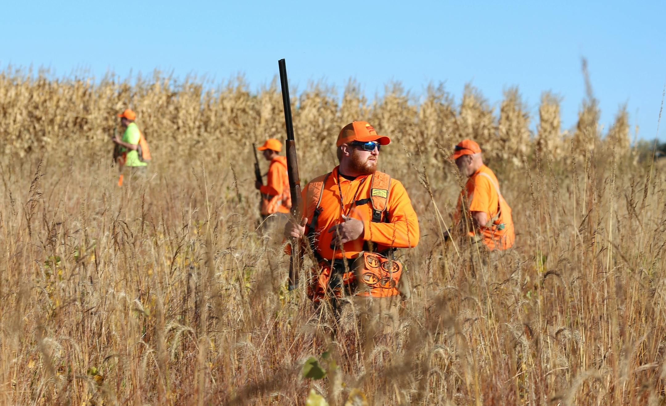Lee Clancy,, foreground, son-in-law of the late outdoors writer Gary Clancy, is flanked Saturday morning, from left, by Bob Boughten, Gary Clancy's brother-in-law, Sam Chase, age 15, and, at right, Larry Boughten, also a brother-in-law of Gary Clancy. Chase is Larry Boughten's grandson.