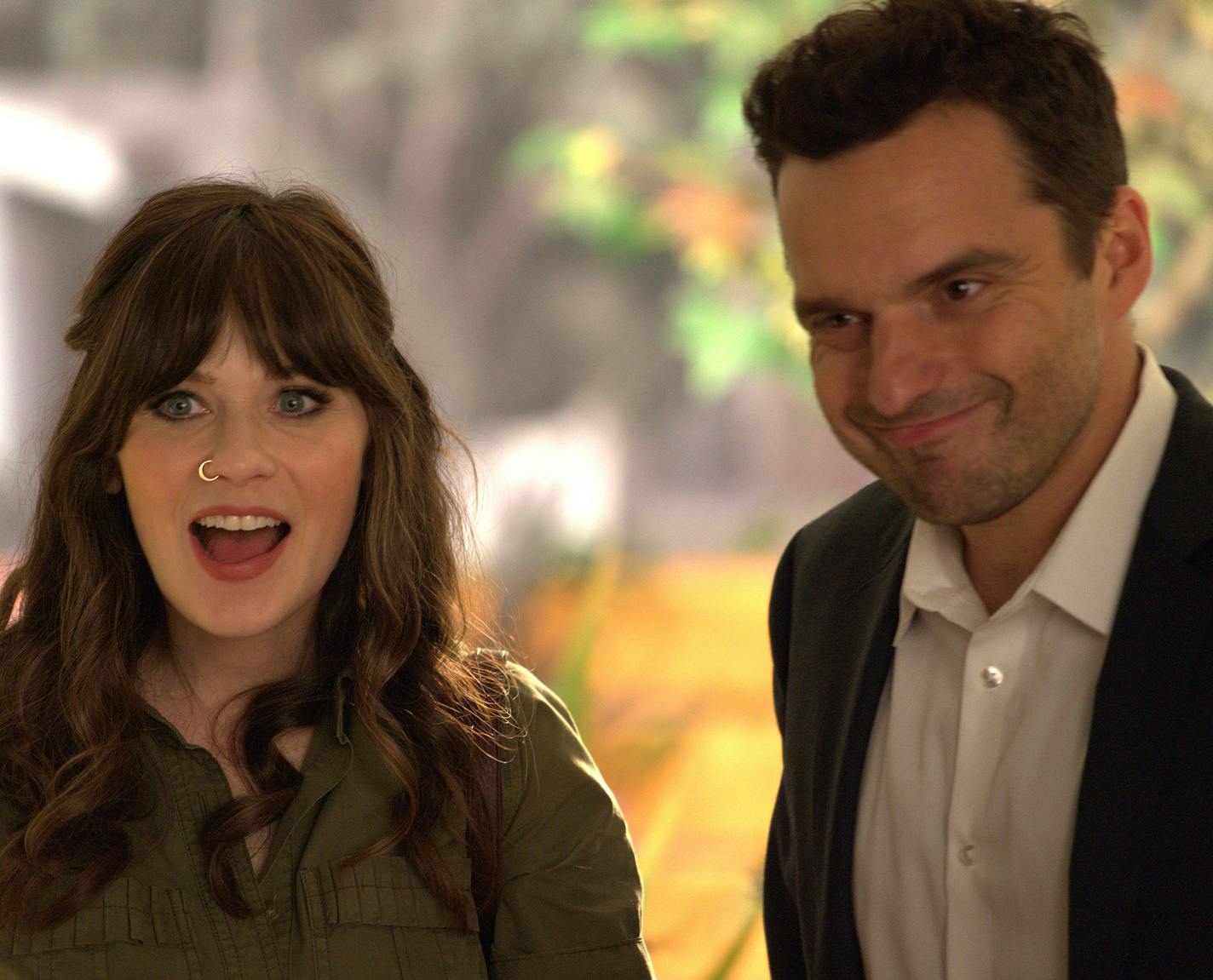 Zooey Deschanel and Jake Johnson in the "About Three Years Later" season seven premiere episode of "New Girl." (Ray Mickshaw/FOX) ORG XMIT: 1227935