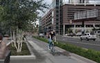 More green would be added to 3rd Avenue under a proposed redesign in downtown Minneapolis. One feature would be planter-protected bike lanes on portio