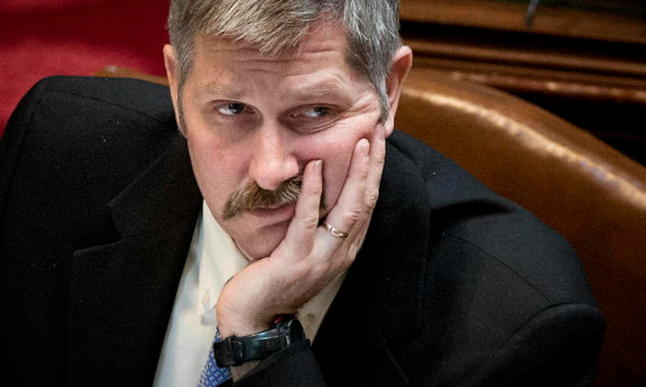 Sen. Tony Lourey, DFL-Kerrick, at the start of what would be a record-setting debate on the health exchange bill he sponsored//Glen Stubbe