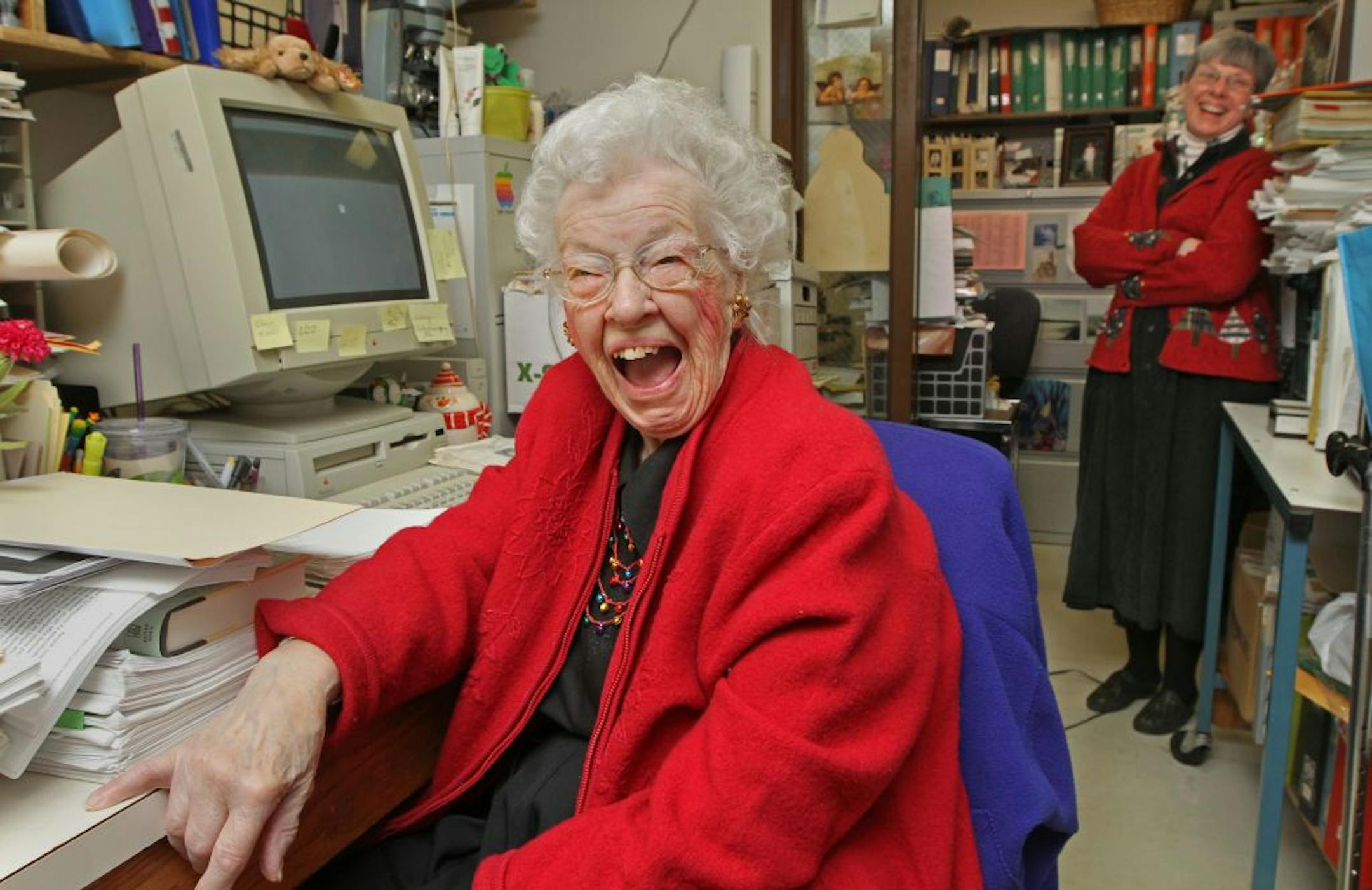 Doris Sackett, in front, "knows more people in the hospital than I do," said daughter Linda Sackett Lundeen, rear, who has worked at Regions for 42 years.
