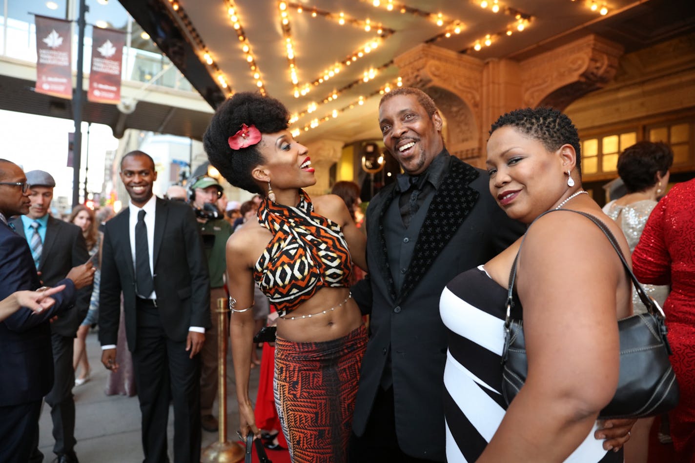 Left to right, Timotha Lanae, Dennis Spencer and Aimee K. Bryant at the State Theater in Minneapolis before the Ivey Awards ceremony.