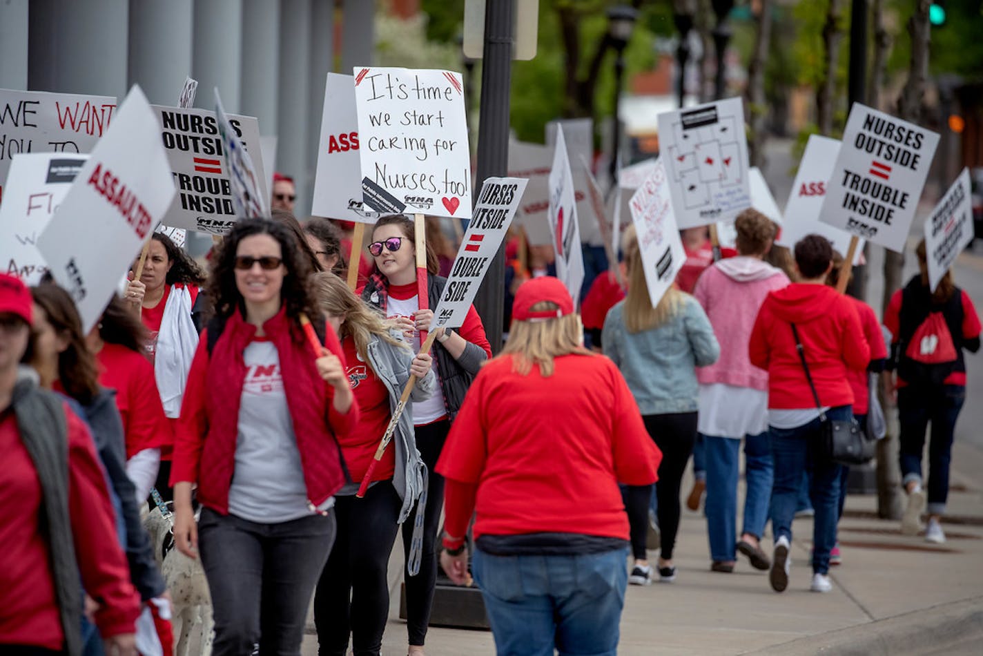 Twin Cities nurses and their supporters picketed last month ahead of expiring contracts with hospitals.