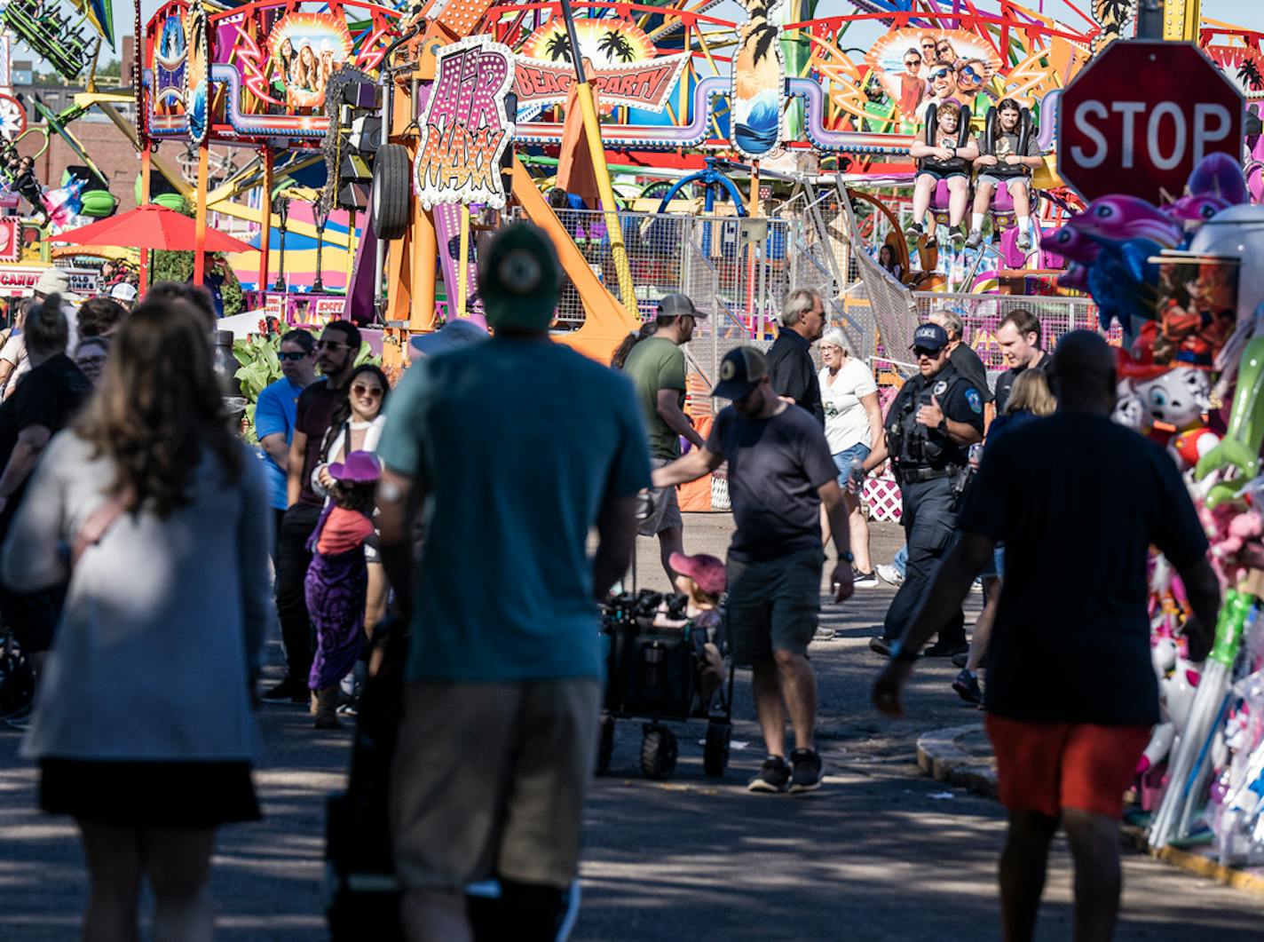 One person was hospitalized after a shooting yesterday near the corner of Carnes and Ligget at the Minnesota State Fair in Falcon Heights, Minn., on Sunday, Sept. 4, 2022. One person hospitalized after gunfire shuts down Minnesota State Fair Saturday night ] RICHARD TSONG-TAATARII • richard.tsong-taatarii@startribune.com