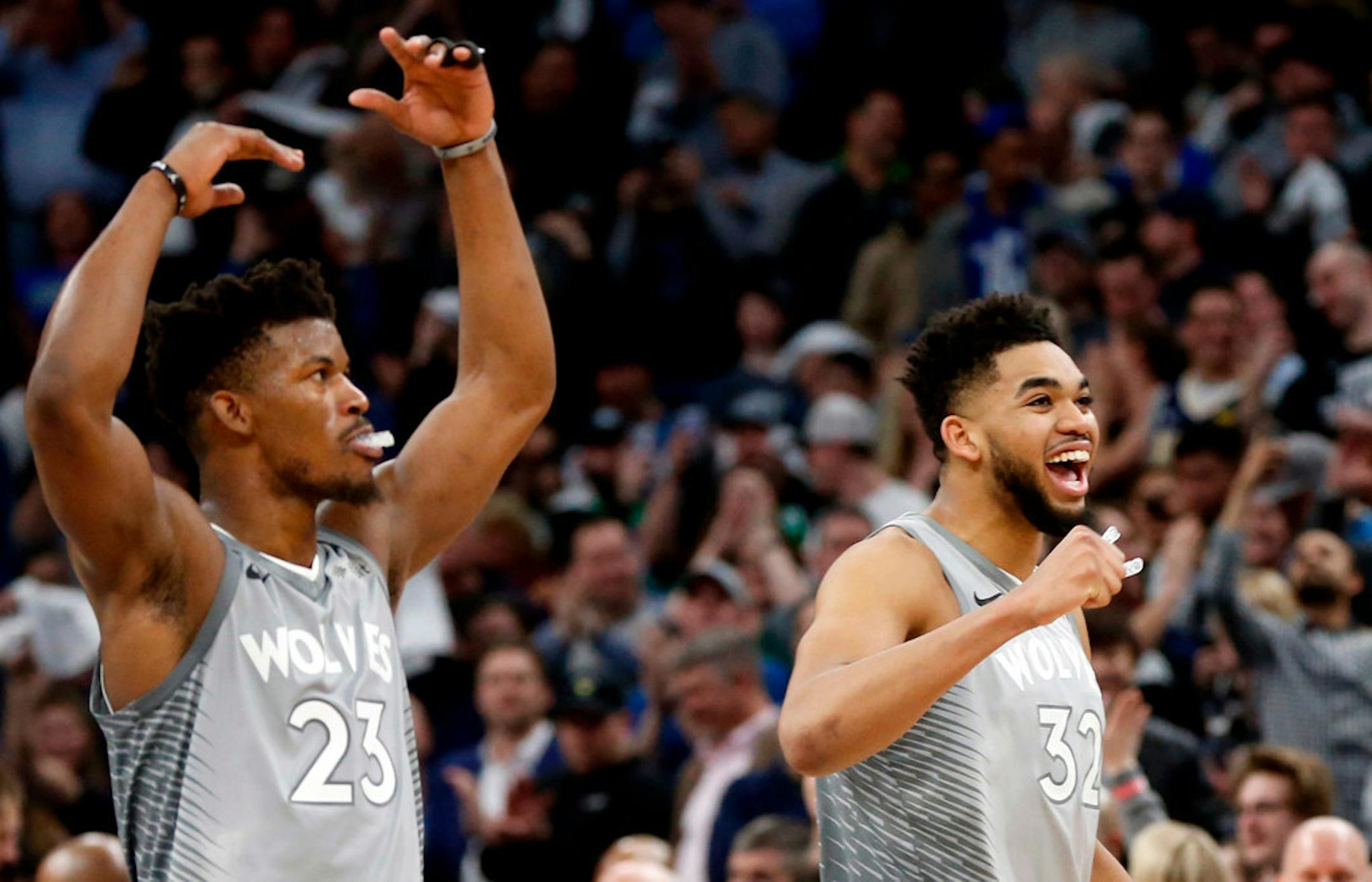 Jimmy Butler and Karl-Anthony Towns in happier times.