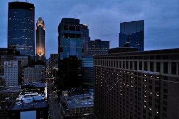 Light's in the downtown Minneapolis Hilton's windows spelled "hope" as the sun set Friday night.