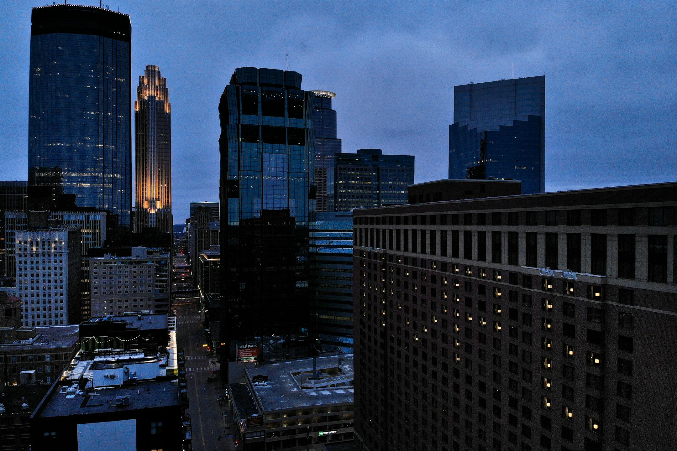 Light's in the downtown Minneapolis Hilton's windows spelled "hope" as the sun set Friday night.