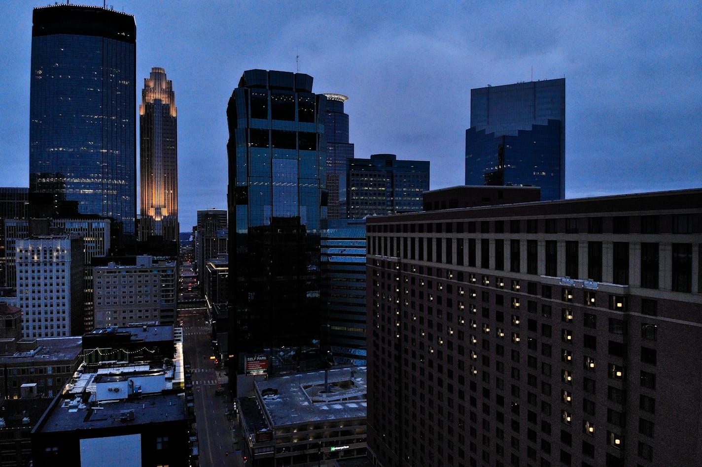 Light's in the downtown Minneapolis Hilton's windows spelled "hope" as the sun set Friday night.