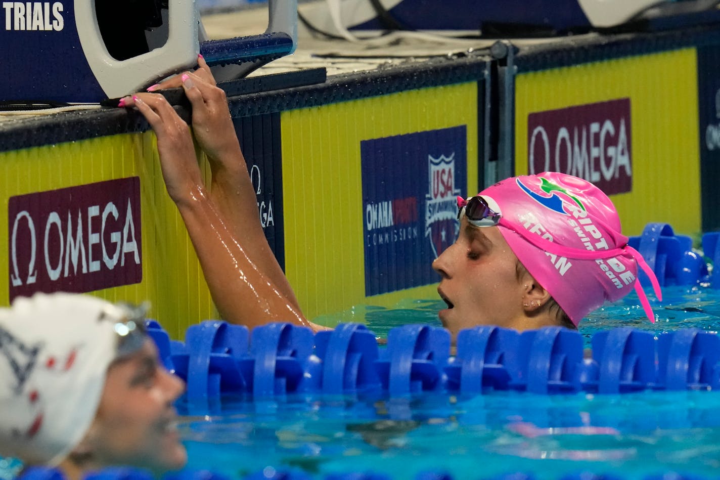 Regan Smith reacts after the women's 200 backstroke during the U.S. Olympic Swim Trials