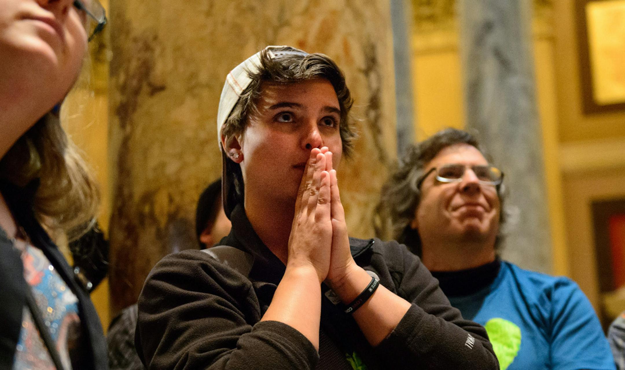 Elise Coffin, 17, a senior at Duluth East H.S. watched as the vote was taken on the anti-bullying bill. it passed 36-31. ] GLEN STUBBE * gstubbe@startribune.com Thursday, April 3, 2014.