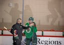 Marcus Johansson got instruction from assistant coach Bob Woods at the Wild’s first practice on Monday.