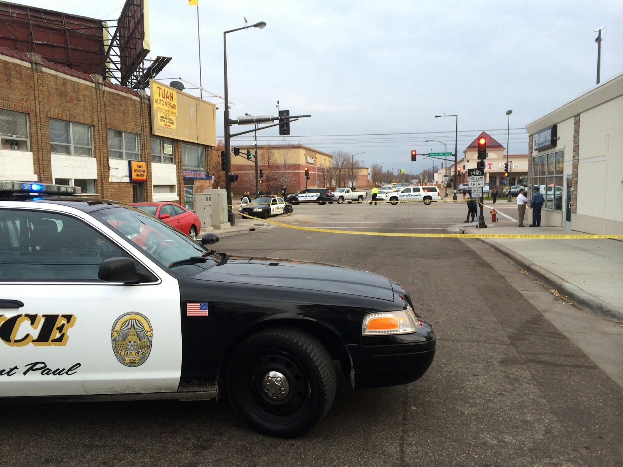 An eastbound Green Line light rail train was involved in a collision Monday afternoon in St. Paul with a police car, disrupting service, officials said. No injuries have been reported. The collision occurred near Pascal Street.