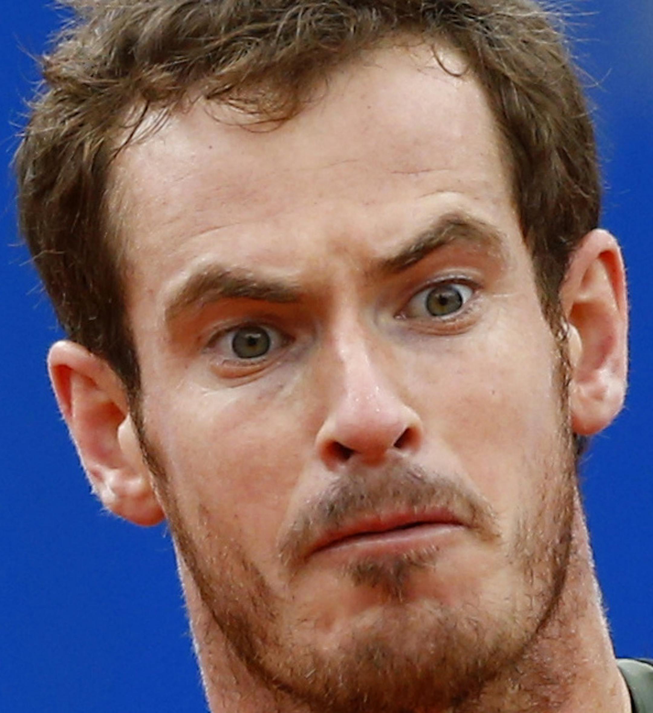 Britain's Andy Murray watches the ball during the quarterfinal match against Lukas Rosol from Czech Republic at the BMW Open tennis tournament in Munich, Germany, on Saturday, May 2, 2015. (AP Photo/Matthias Schrader)