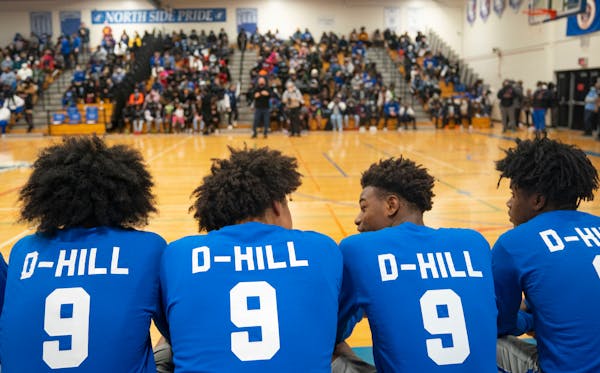 The North Community High School boys’ basketball team wore special warm-up jerseys to honor Deshaun Hill Jr. before their game.