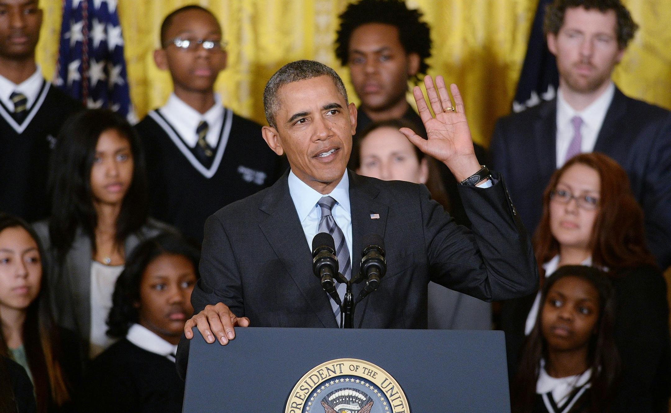 U.S. President Barack Obama speaks about ways the federal government can help economically challenged communities through five new Promise Zones, during an East Room event January 9, 2014 at the White House in Washington, DC. (Olivier Douliery/Abaca Press/MCT)