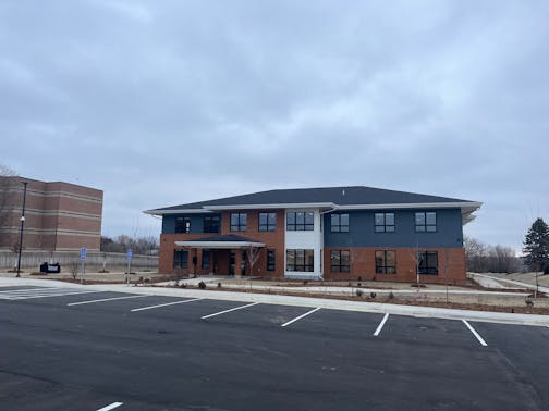 The two-level Emergency Housing Services Building is seen in Stillwater.