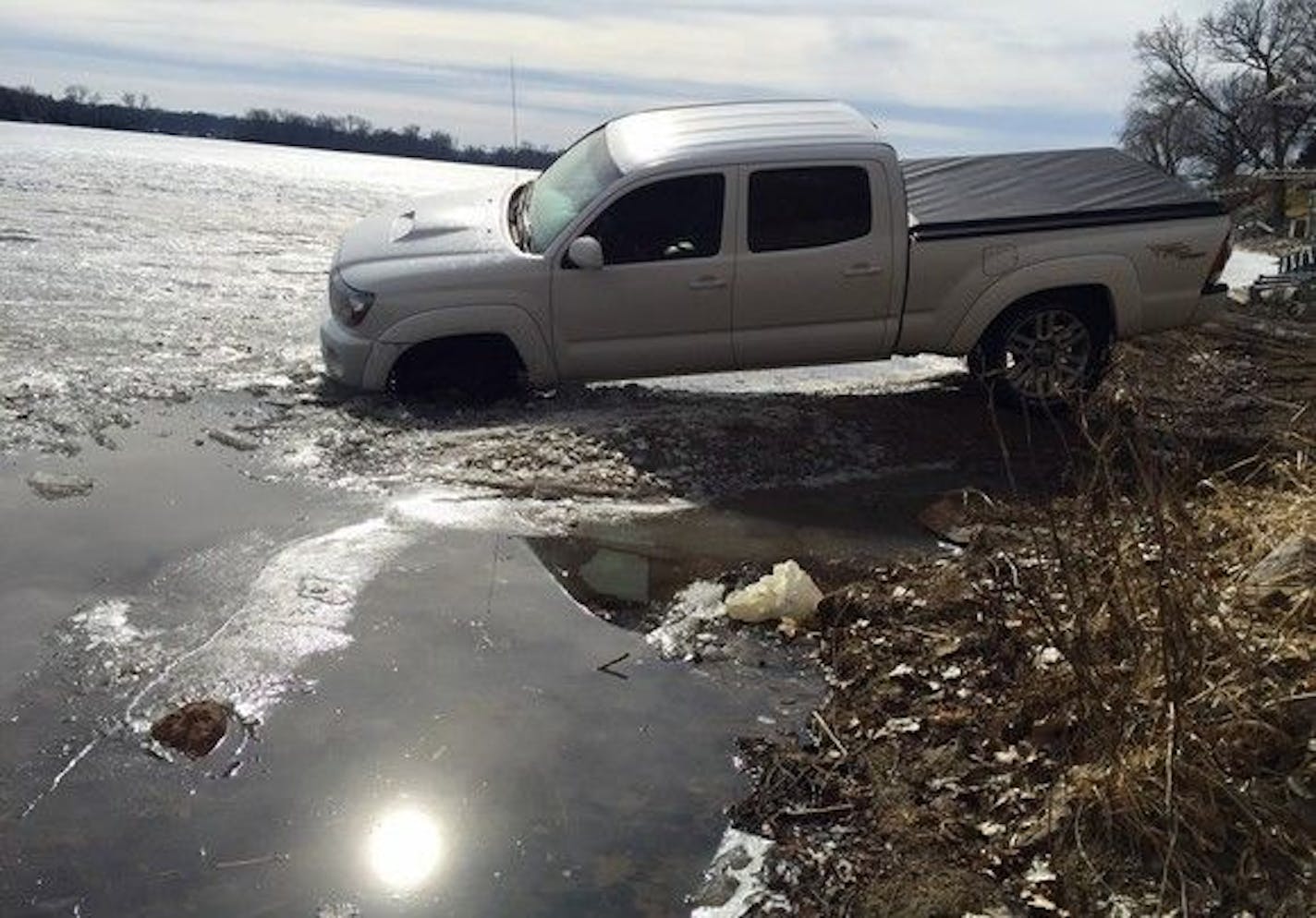 This truck became stuck on the ice on Phelps Bay in Lake Minnetonka on Thursday, Feb. 16.