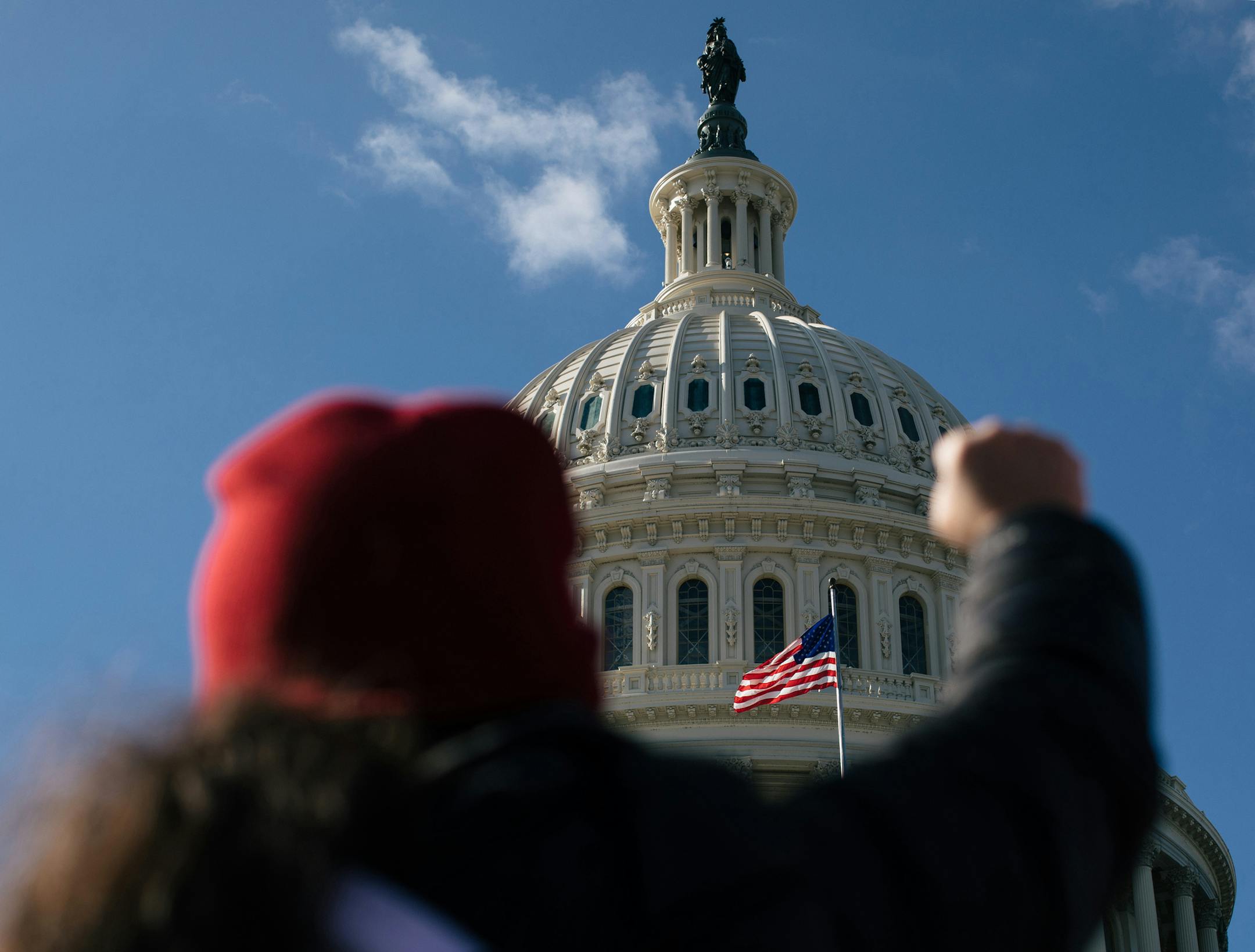 Protestors gathered outside the Capitol in Washington as the Senate impeachment trial of President Donald Trump continues on Wednesday, Jan. 29, 2020. (Alyssa Schukar/The New York Times)