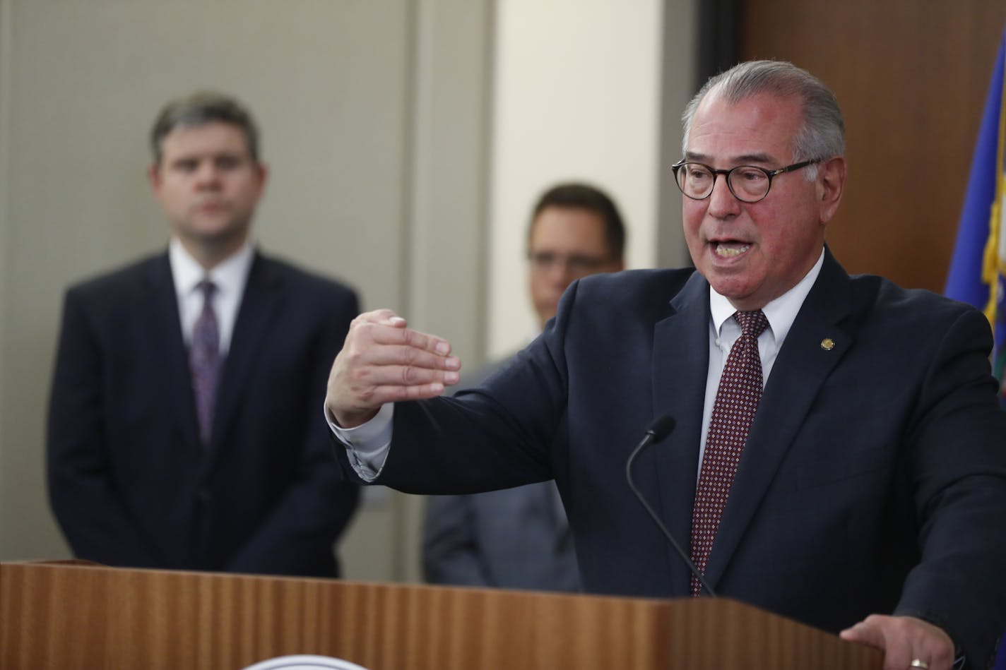 Hennepin County Attorney Mike Freeman, shown discussing addressed the verdict in the case of former Minneapolis police officer Mohamed Noor.