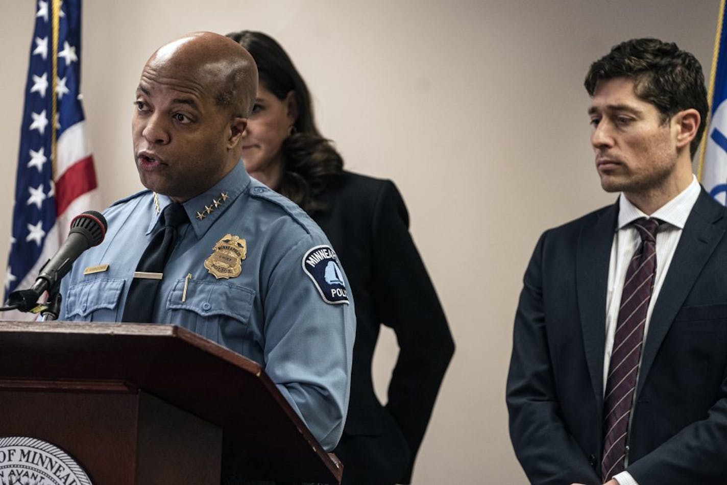 Police Chief Medaria Arradondo addressed overhauling the department's off-duty employment program with Mayor Jacob Frey by his side.