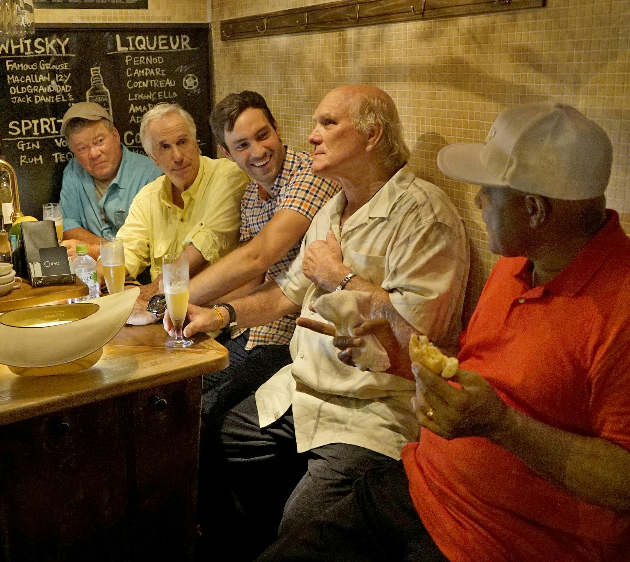 BETTER LATE THAN NEVER -- "Tokyo, Japan" Episode 101 -- Pictured: (l-r) William, Shatner, Henry Winkler, Jeff Dye, Terry Bradshaw, George Foreman -- (Photo by: Paul Drinkwater/NBC) ORG XMIT: Season:1