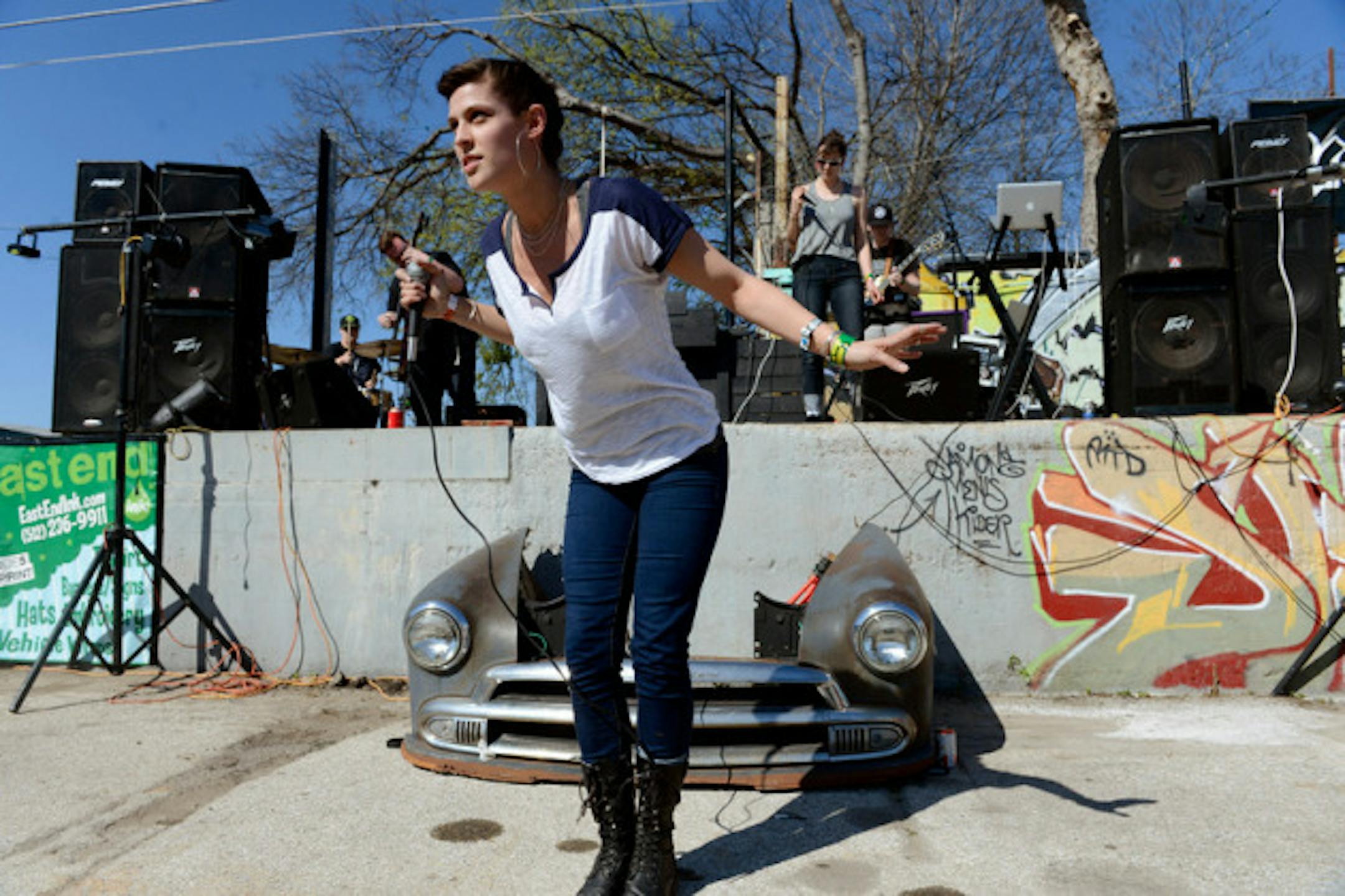 Dessa climbed off stage outside a car wash in east Austin.