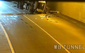 Semi crashed Friday in Lowry Hill tunnel.