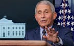 Dr. Anthony Fauci, director of the National Institute for Allergy and Infectious Diseases, speaks during a news conference with the coronavirus task f