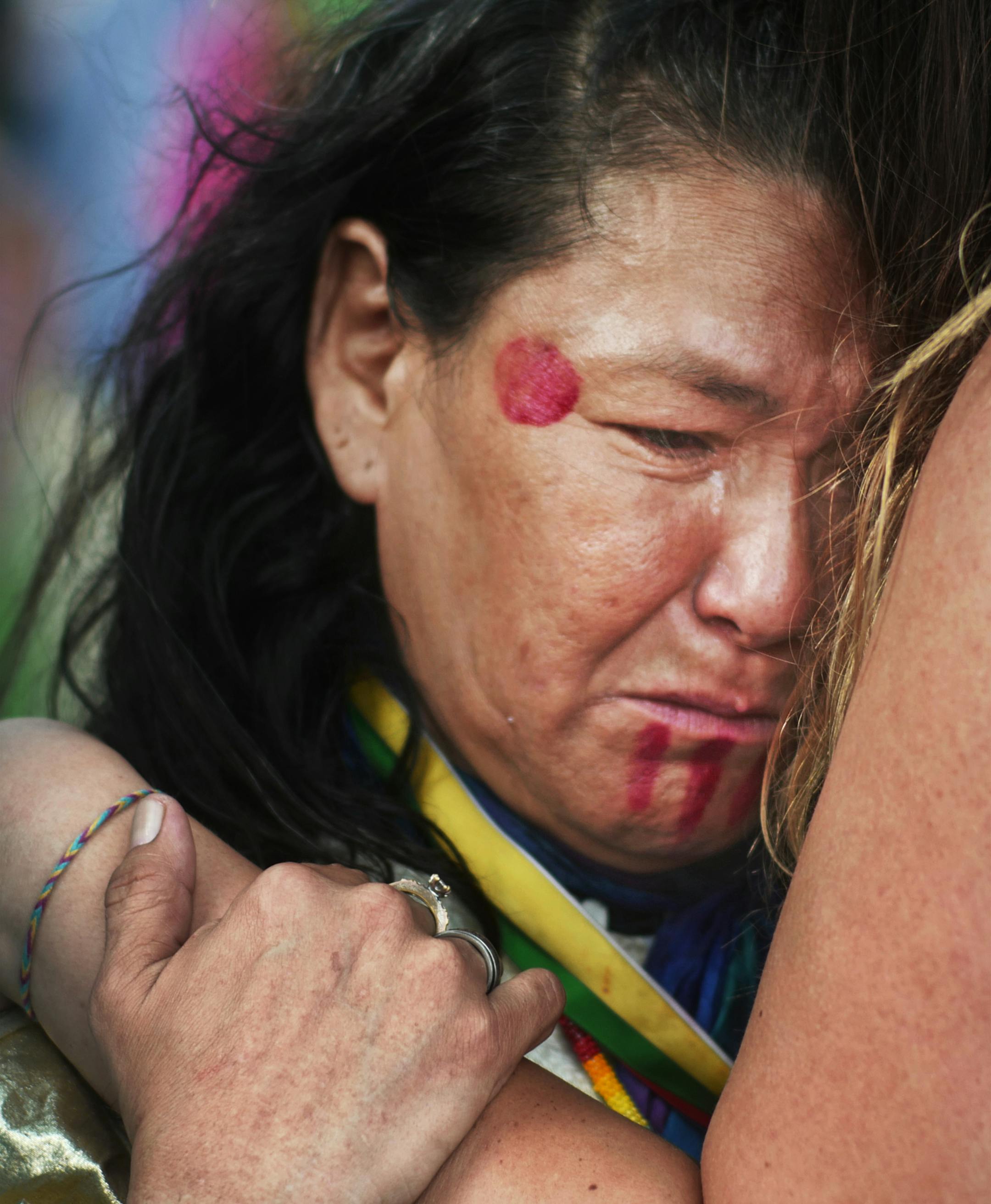 At Kellogg Mall Park, Tania Aubid, a member of the Mille Lacs Band of Ojibwe, became emotional thinking about the Enbridge Energy Pipeline 3 and the Standing Rock movement in which she was a deeply committed participant.] Honor the Earth, a national, Indigenous-led environmental non-profit organization founded by Winona LaDuke and based on the White Earth Reservation in Northern Minnesota, and other groups and individuals opposed to the new Enbridge Energy Pipeline 3 will speak and demonstrate t