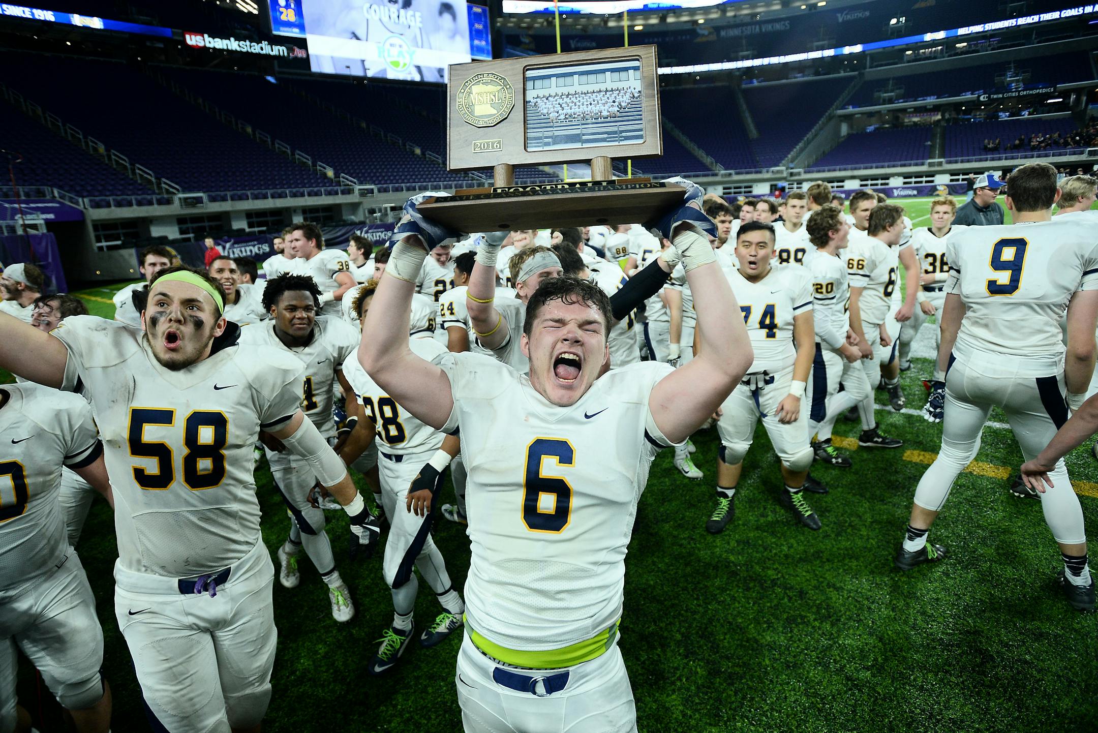 Totino Grace celebrated the Class 6A Prep Bowl victory in 2006 at U.S. Bank Stadium.
