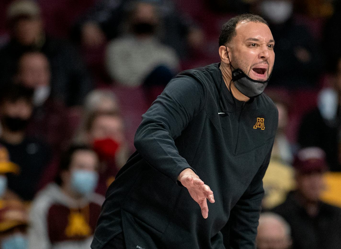 Minnesota head coach Ben Johnson in the first half Tuesday, Nov. 9, 2021 at Williams Arena in Minneapolis, Minn. The Minnesota Gophers hosted the Missouri Kansas City Roos at Williams Arena. ] CARLOS GONZALEZ • cgonzalez@startribune.com