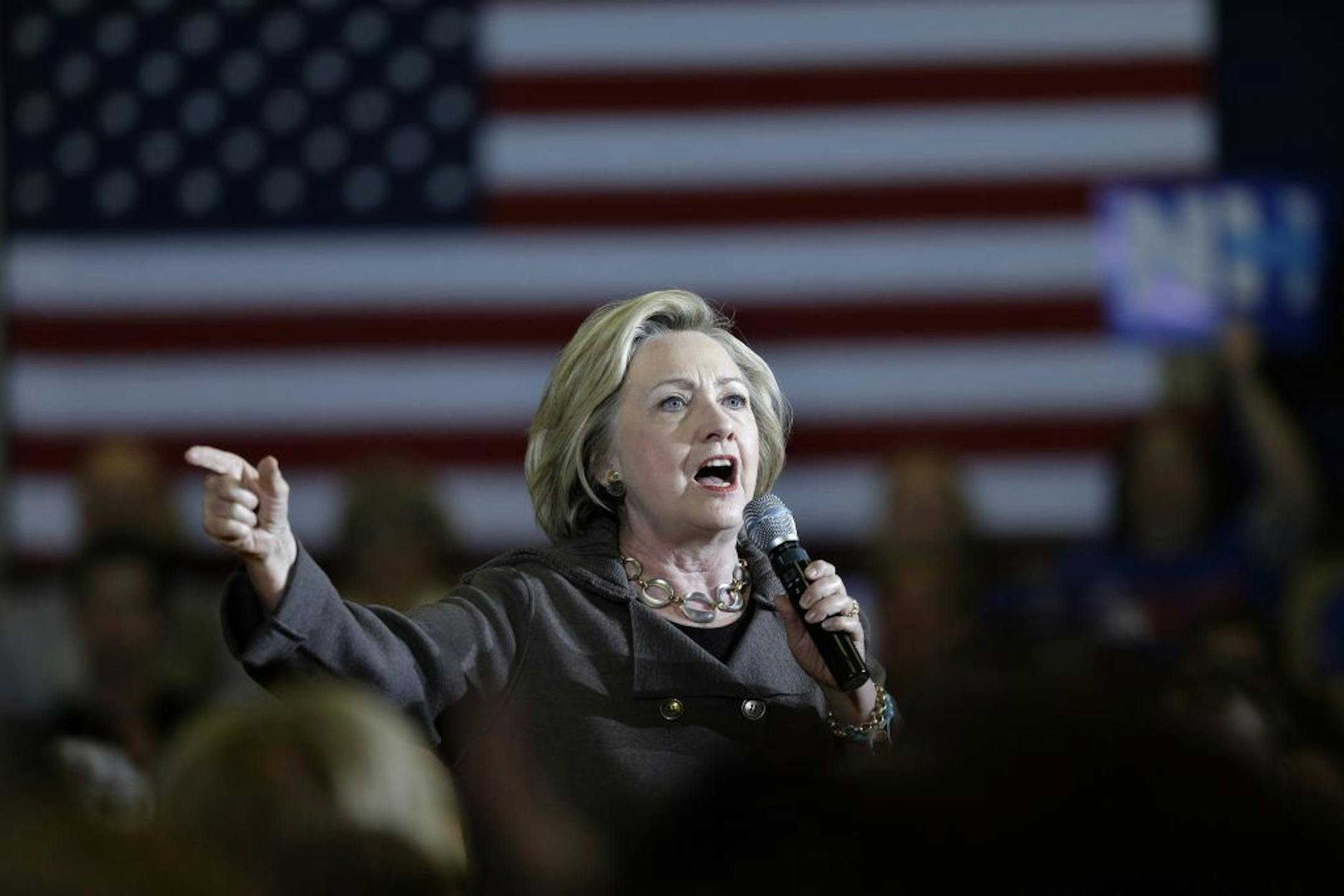 Democratic presidential candidate Hillary Clinton addresses an audience during a town hall campaign event Sunday, Jan. 3, 2016, in Derry, N.H.