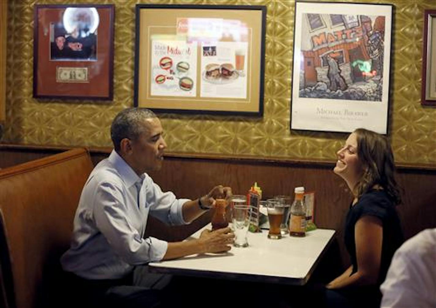 President Obama with Rebekah Erler, who had also written a letter to the White House. Photo by Jerry Holt, Star Tribune