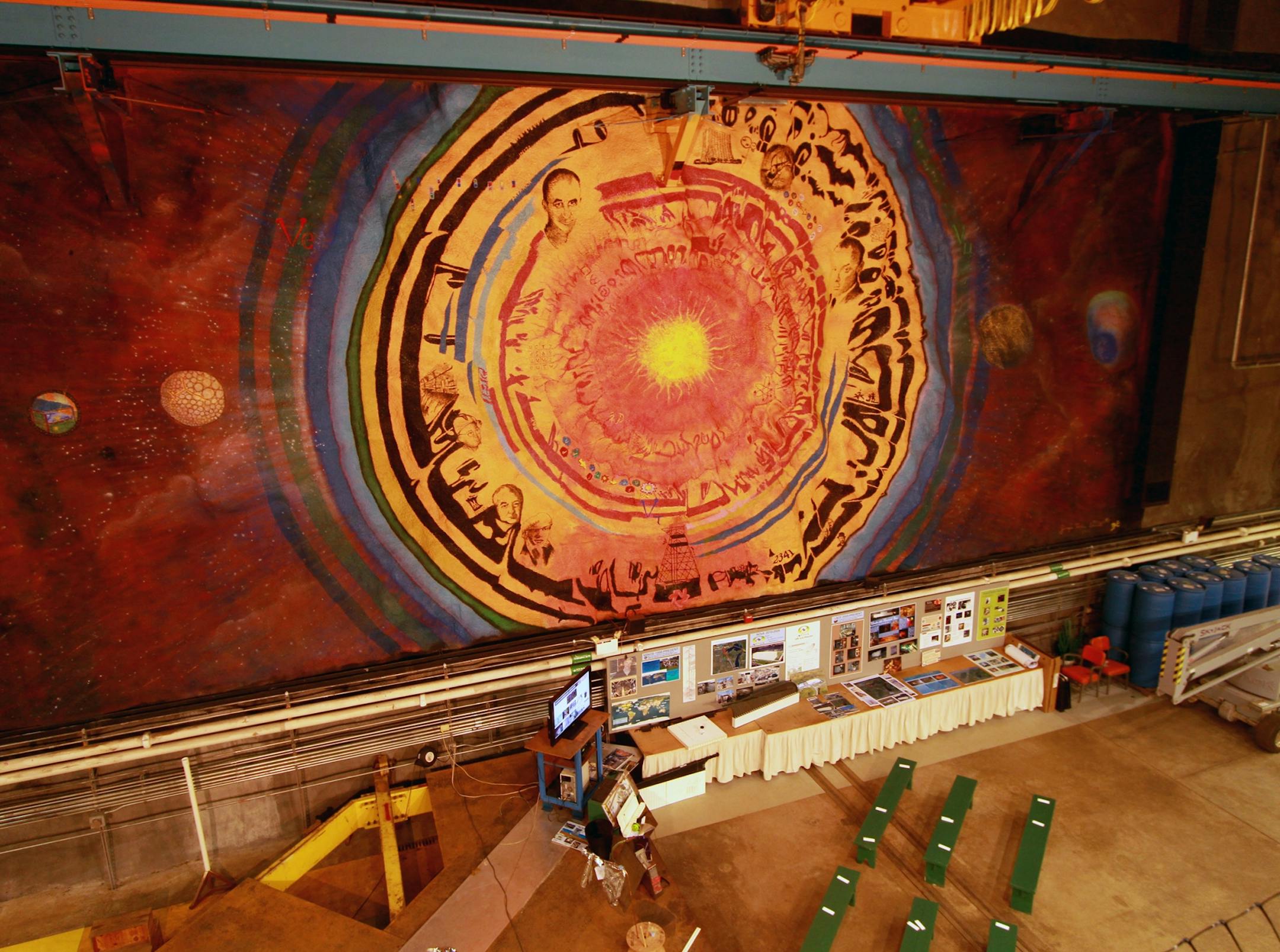 A mural represents physics history in the physics lab at Soudan Underground Mine State Park in northern Minnesota.