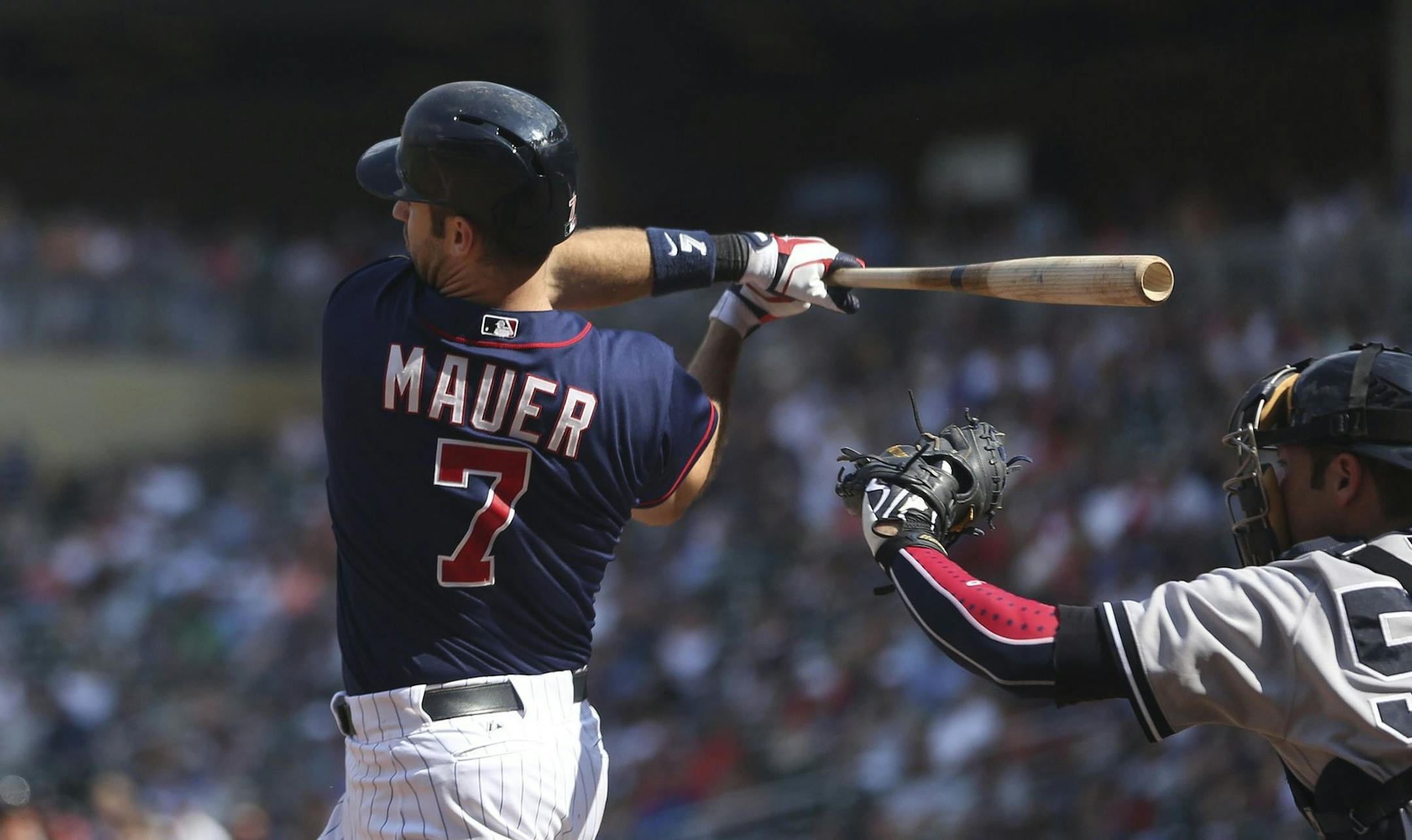 Minnesota Twins Joe Mauer struck out in the ninth inning against the New York Yankees, at Target Field in Minneapolis, Minnesota, Thursday, July 4, 2013. Yankees won 9-5.
