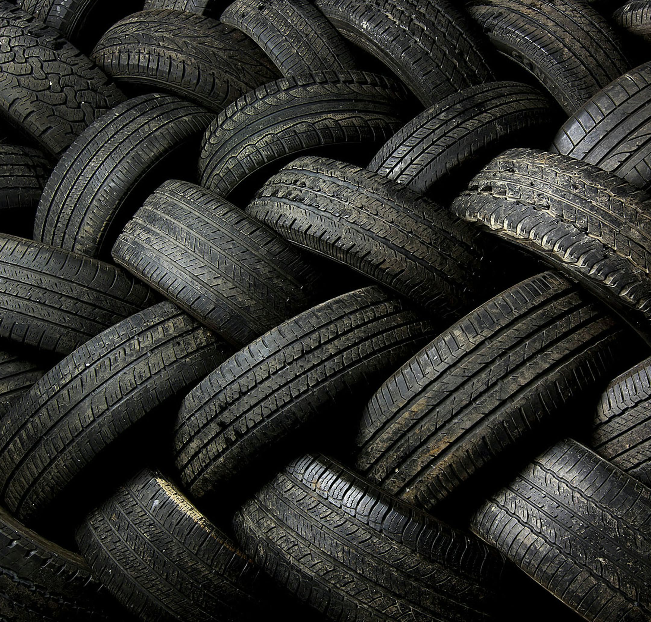 Tires sit in a pile at the Emterra Tire Recycling facility in Brampton, Ontario, Canada; ground-up rubber tires can be used to fertilize zinc-deficient soils. Zinc can also help reduce potentially toxic cadmium levels in grain. Illustrates USDA (category a), by Josh Hicks, (c) 2014, The Washington Post. Moved Tuesday, April 29, 2014. (MUST CREDIT: Bloomberg News photo by Brent Lewin.)