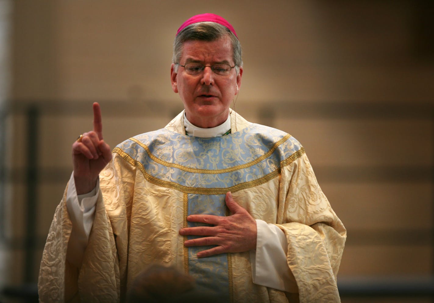 Archbishop John C. Nienstedt spoke during a sermon at John the Baptist Catholic Church in New Brighton Wednesday as part of the Holy Eucharist and May Crowning Mass