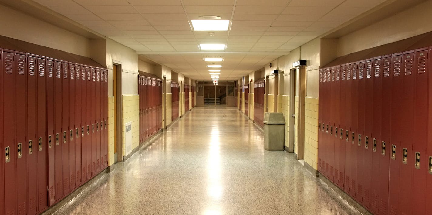 Empty School Hallway with Student Lockers