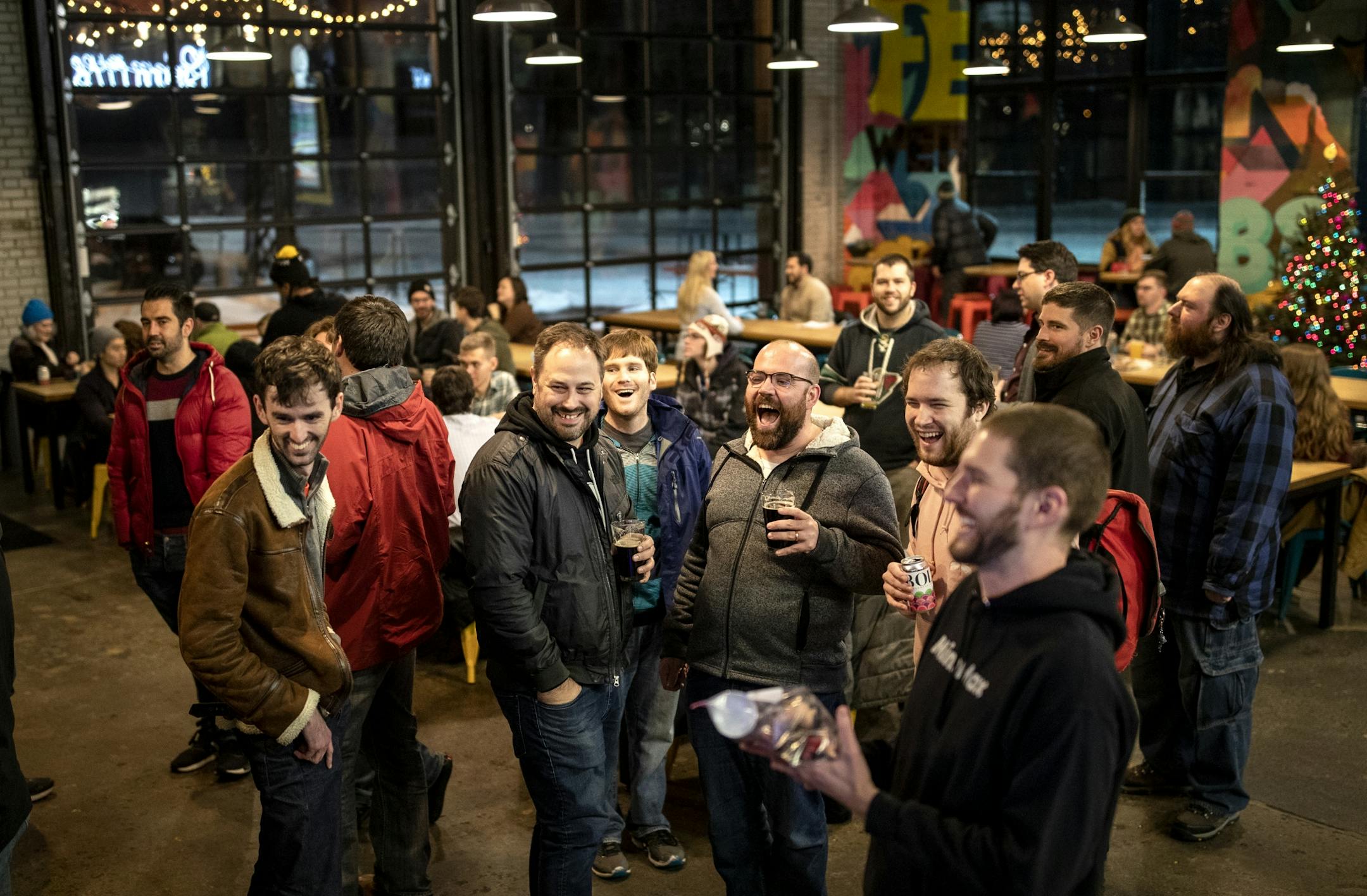 I light hearted moment at a game night at Bauhaus Brew Labs in Minneapolis hosted by Ben Hanson (bottom right) of MinnMax.