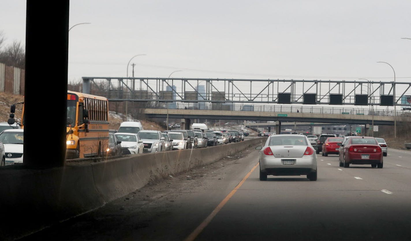 Eastbound traffic on I-94 near Dewey St. N. was backed up before being closed down after a rollover fatal crash on Jan. 28 in St. Paul.