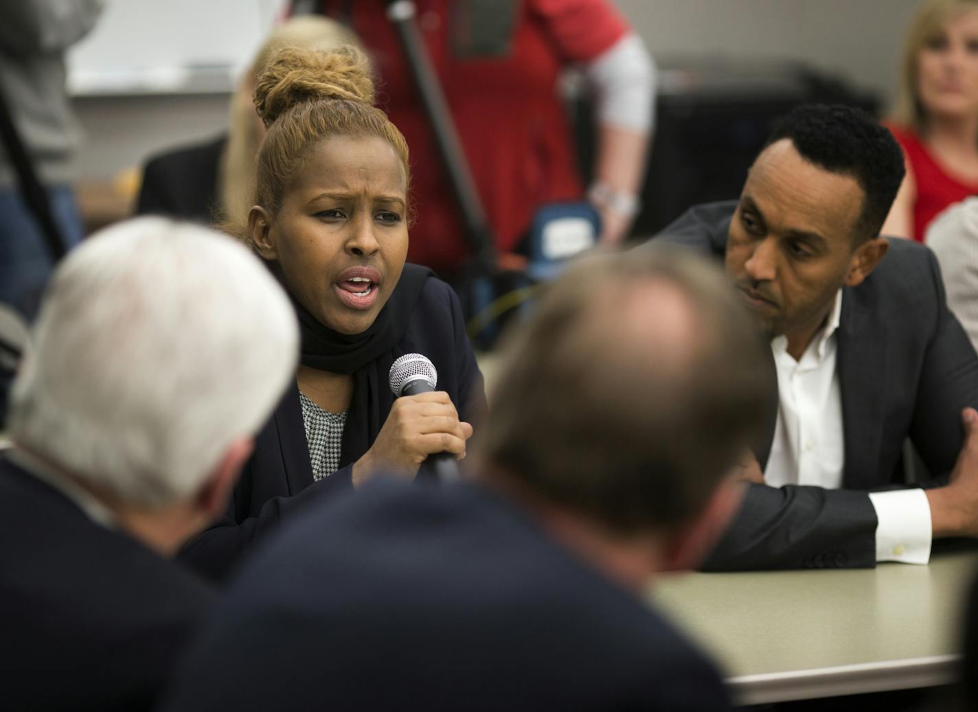 Farhio Khalif, founder/president at Voice of East African women, spoke at the Hennepin County Safety Center on Thursday, March 24, 2016, in Minneapolis, Minn. ] RENEE JONES SCHNEIDER &#x2022; reneejones@startribune.com Federal, state and local law enforcement leaders met with local imams and Muslim community leaders in light of this week's attacks in Brussels and heightened security.