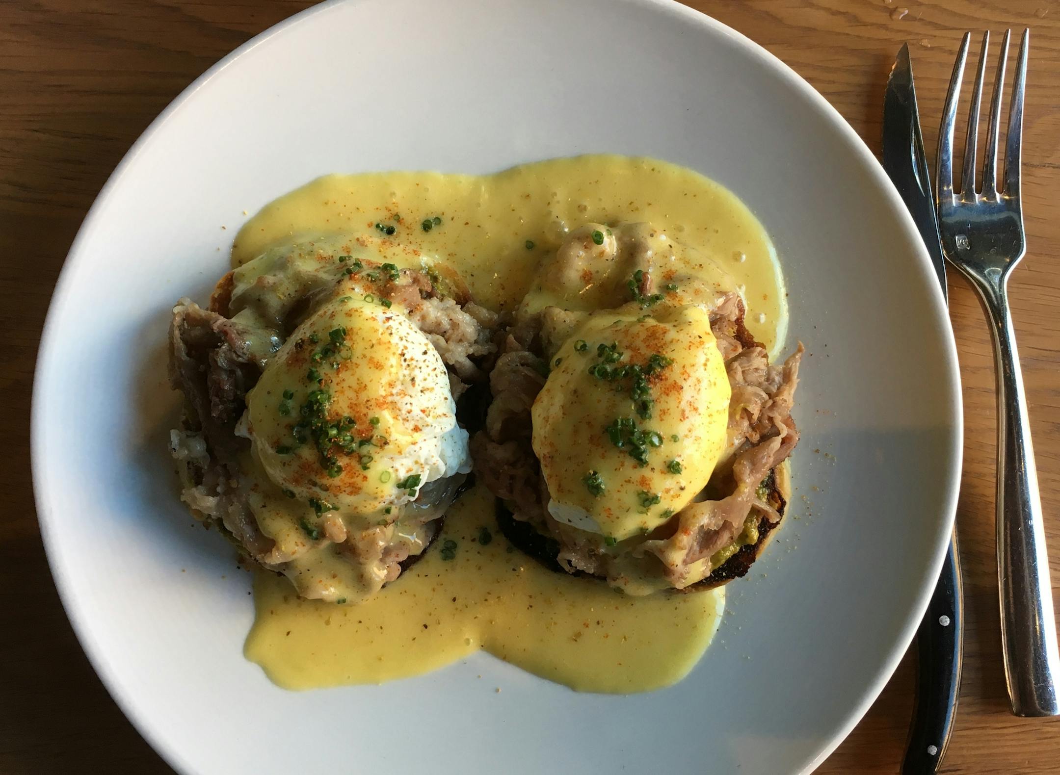 The lamb pastrami Benedict at Eastside in downtown Minneapolis.