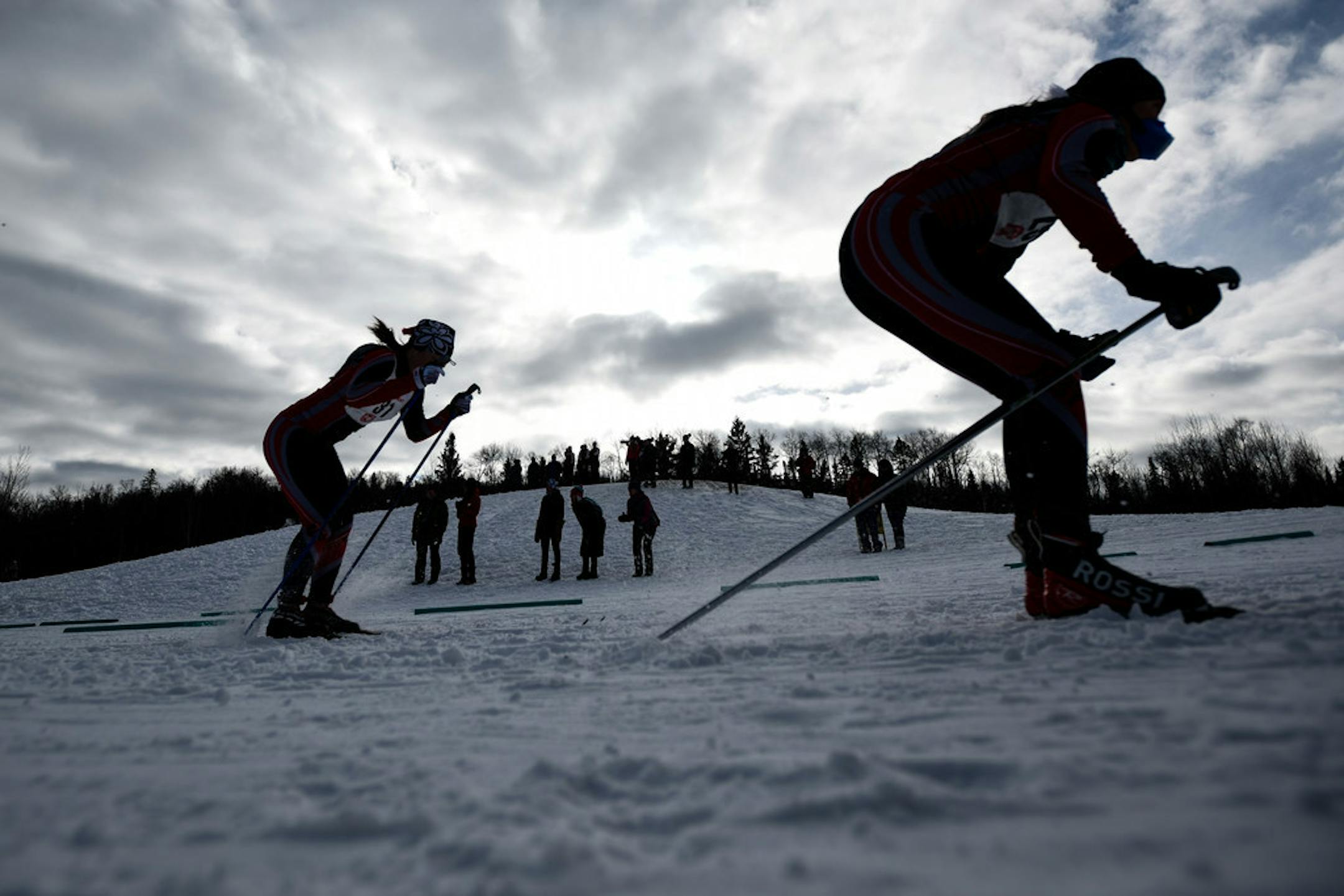 High school girls' skiers competed last February at the Nordic skiing state meet at Giants Ridge, which also hosts the annual Mesabi East Invitational on Saturday.