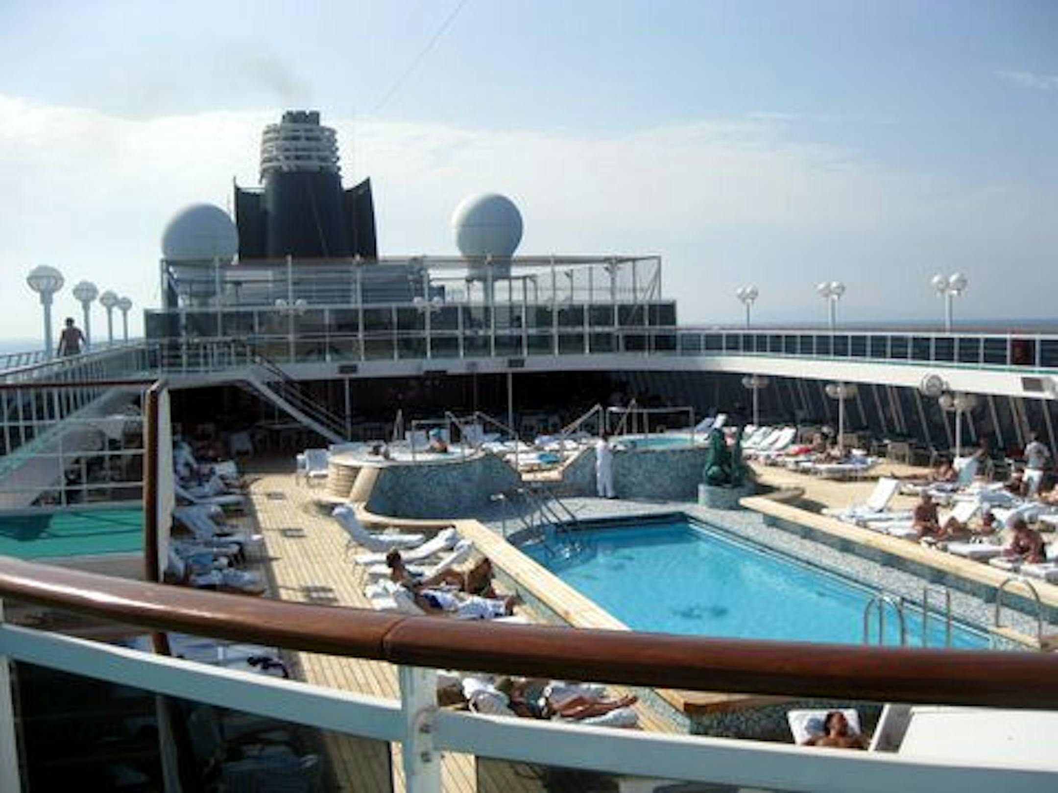 The upper deck of Crystal Cruise's Serenity.