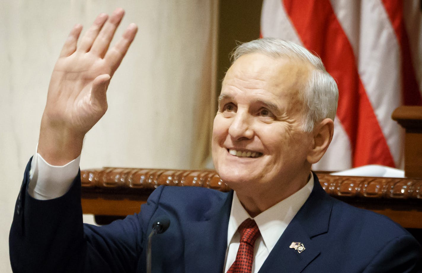 Gov. Mark Dayton waved and smiled at his family in the gallery at the beginning of his State of the State speech on Wednesday night.