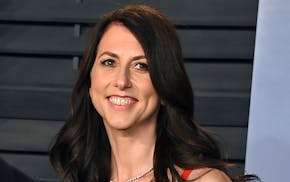 FILE - In this March 4, 2018, file photo, then-MacKenzie Bezos arrives at the Vanity Fair Oscar Party in Beverly Hills, Calif. Galvanized by the racia
