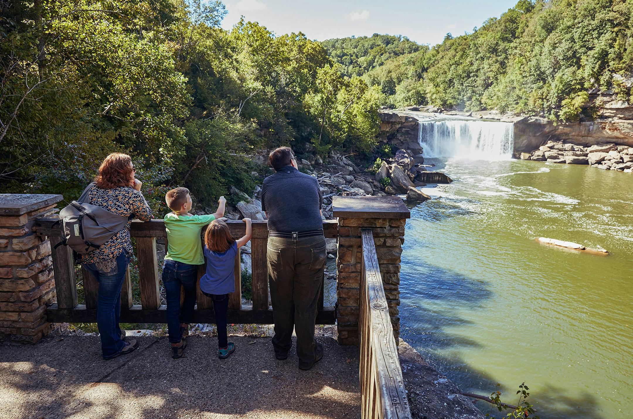 Visitors gather on the observation deck at Cumberland Falls State Resort Park in southeastern Kentucky. (parks.ky.gov/TNS)